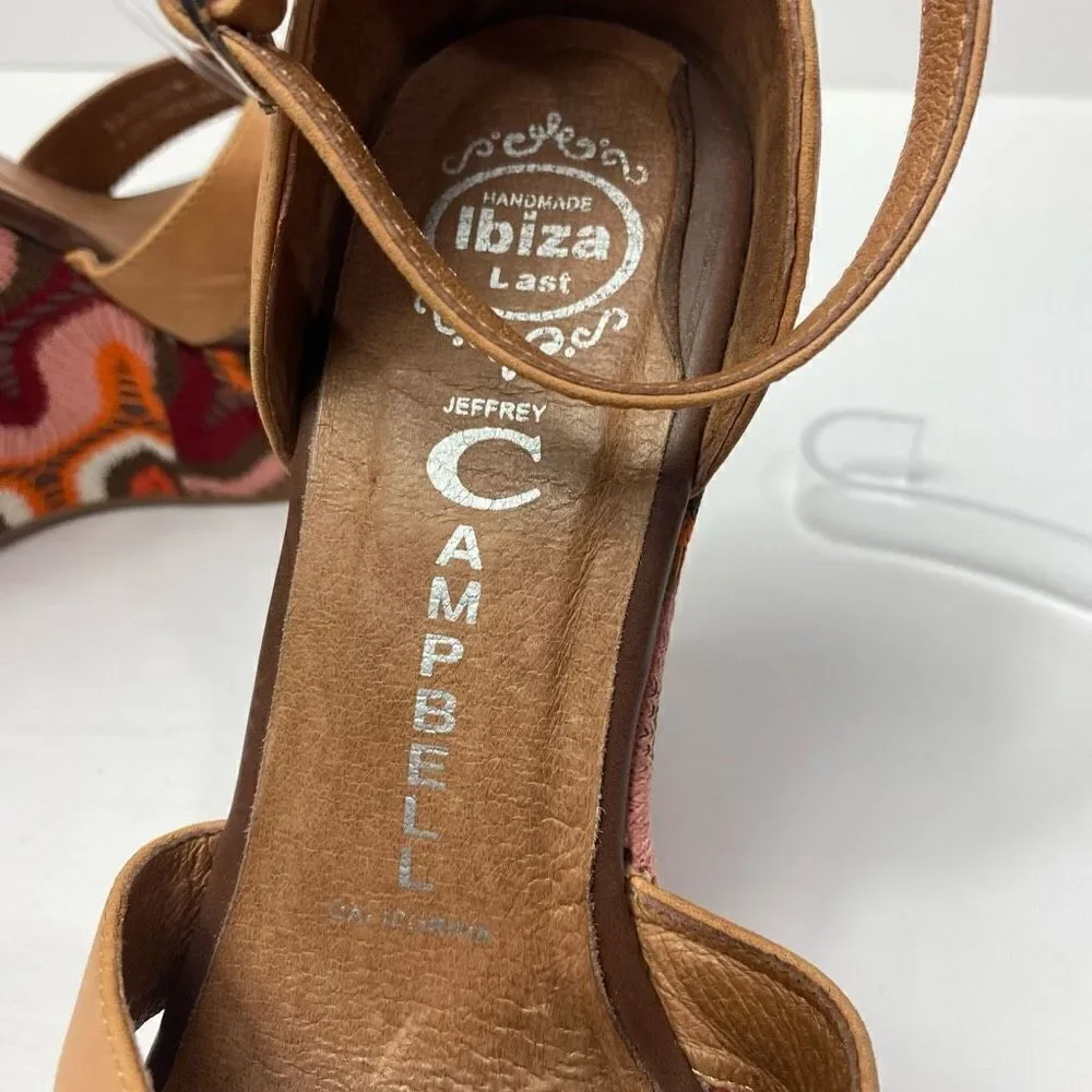 JEFFREY CAMPBELL BRADSHAW NUDE BOHO CHEVRON WOMEN'S WEDGE SANDAL 70s Size 8